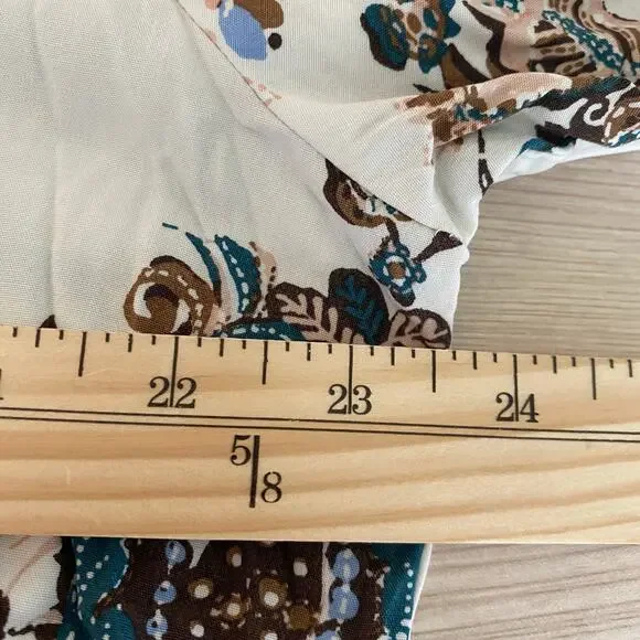 Chico's Boho Floral Blouse Shirt Women Size 3 XL Cream Brown Cottagecore Career - Picture 11 of 13